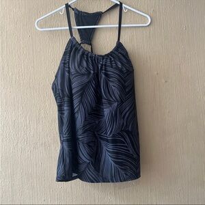 KONA SOL Tankini Swim Top Womens XL Black Grey High Neck Open Back Swimsuit